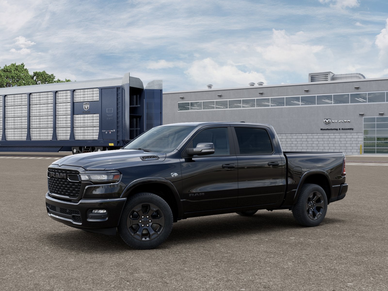 2026 RAM Ram 1500 RAM 1500 BIG HORN CREW CAB 4X4 5'7' BOX in Diamond Black Crystal Pearl-Coat Exterior Paint — front three-quarter view
