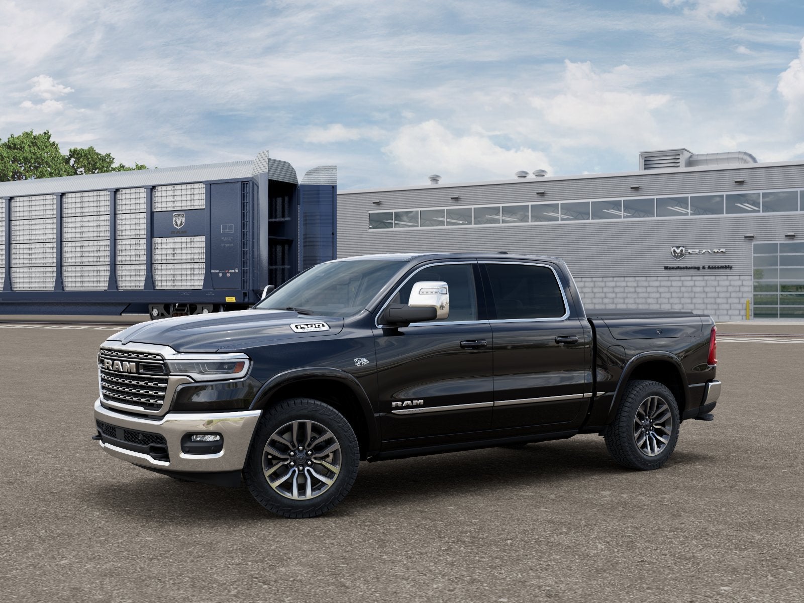 2026 RAM Ram 1500 RAM 1500 LIMITED CREW CAB 4X4 5'7' BOX in Diamond Black Crystal Pearl-Coat Exterior Paint — front three-quarter view