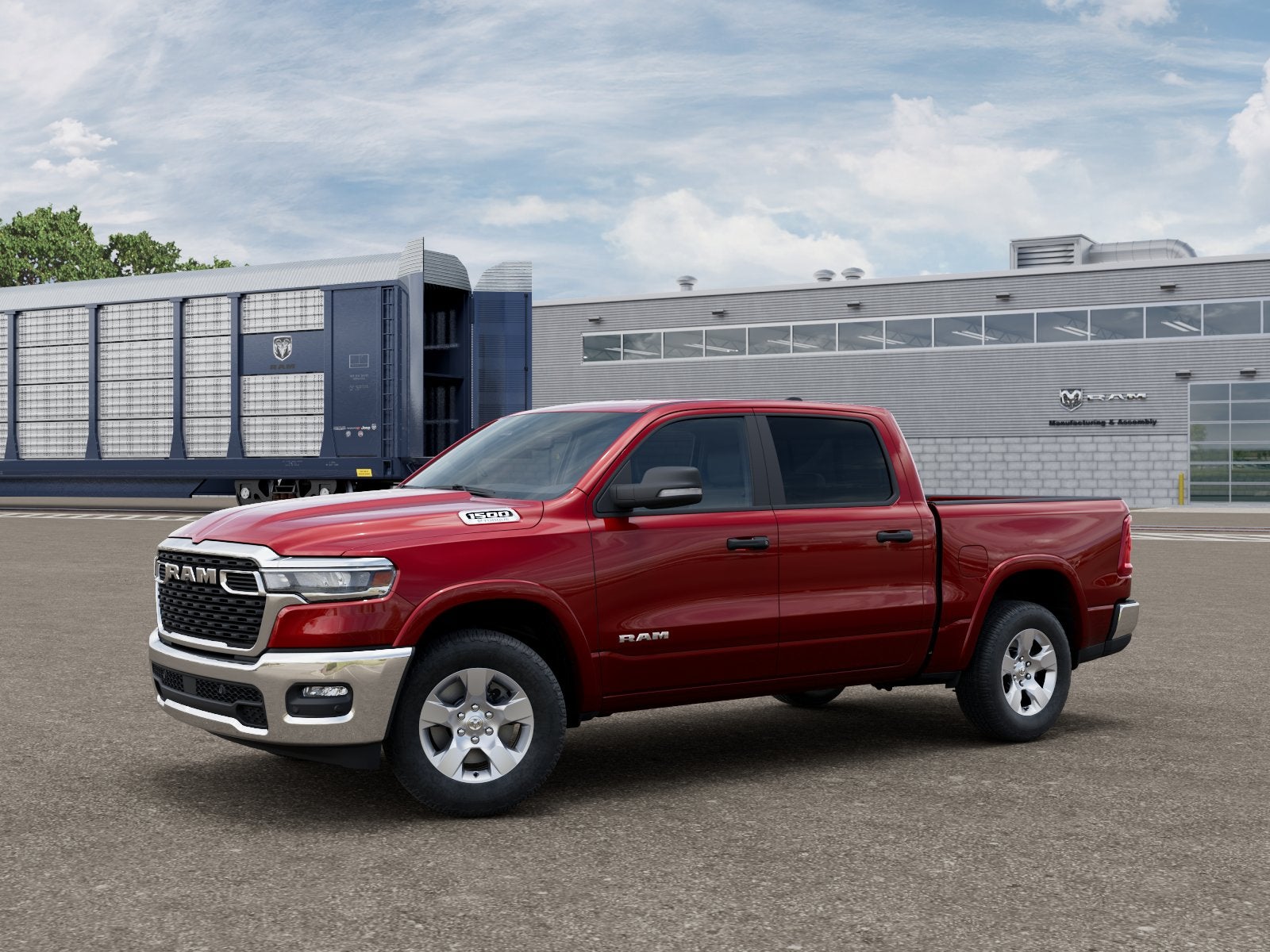 2026 RAM Ram 1500 RAM 1500 BIG HORN CREW CAB 4X4 5'7' BOX in Molten Red Pearl-Coat Exterior Paint — front three-quarter view