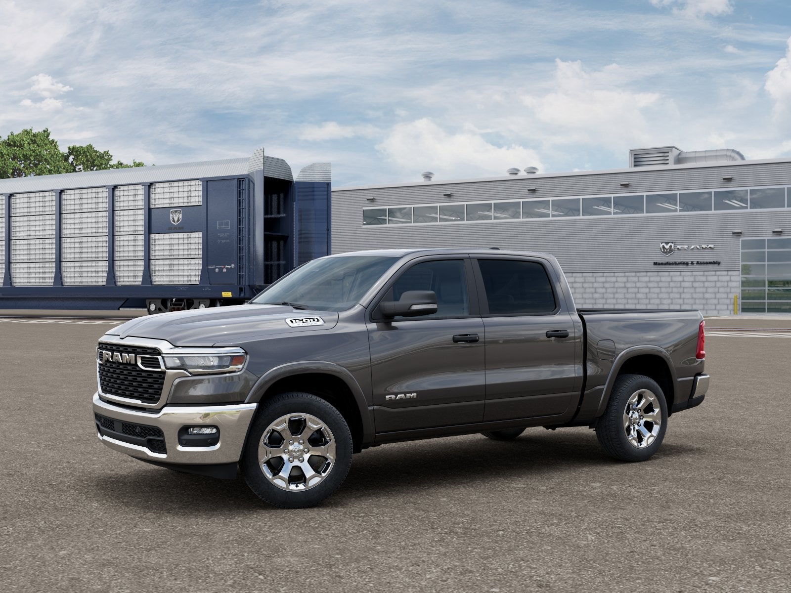 2026 RAM Ram 1500 RAM 1500 BIG HORN CREW CAB 4X4 5'7' BOX in Granite Crystal Metallic Clear-Coat Exterior Paint — front three-quarter view