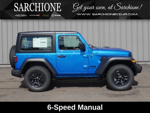 2026 Jeep Wrangler Sport in Hydro Blue Pearl Coat — front three-quarter view