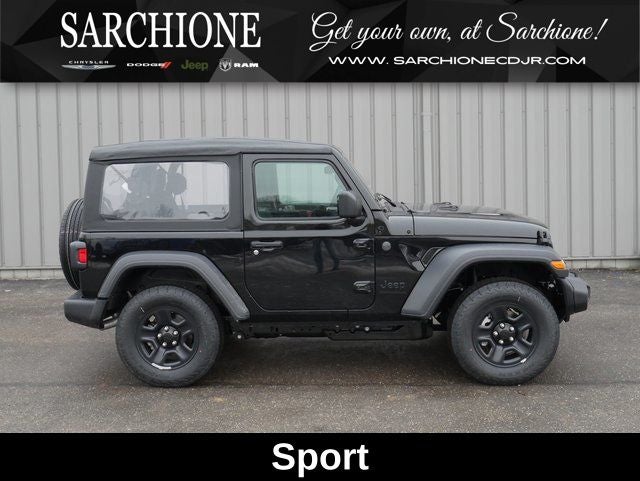 2026 Jeep Wrangler Sport in Black Clearcoat — front three-quarter view