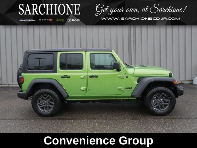 2026 Jeep Wrangler Sport S in Mojito Clearcoat — front three-quarter view