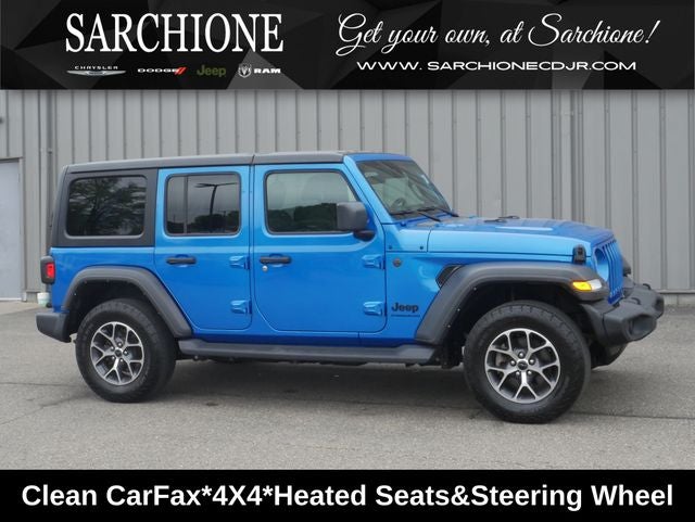 2024 Jeep Wrangler Sport S in Hydro Blue Pearl Coat — front three-quarter view