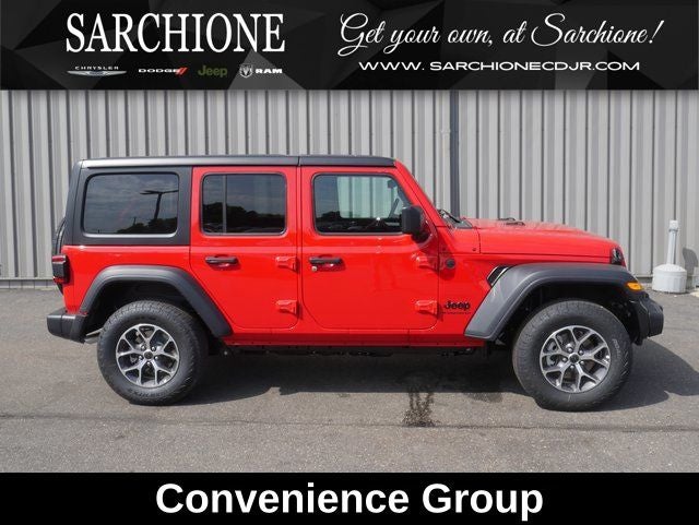 2025 Jeep Wrangler Sport S in Firecracker Red Clearcoat — front three-quarter view