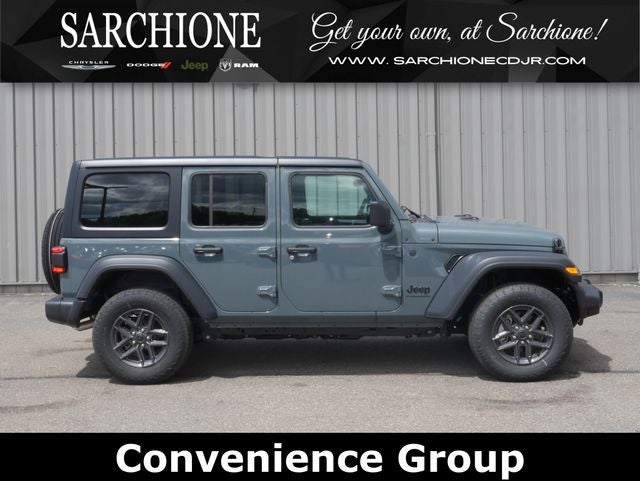 2026 Jeep Wrangler Sport S in Anvil Clear Coat — front three-quarter view