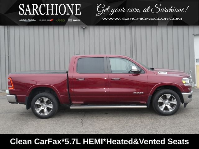 2022 RAM 1500 Laramie in Delmonico Red Pearlcoat — front three-quarter view