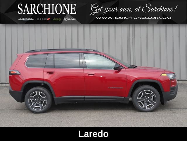 2026 Jeep Cherokee Laredo in Red Hot Pearlcoat — front three-quarter view
