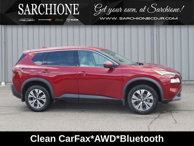 2021 Nissan Rogue SV in Scarlet Ember Tintcoat — front three-quarter view